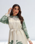 Collar detail on Verdant Palm Linen Blend Jalabiya