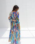 Colorful ikat wave print detail on Linen Blend Jalabiya