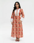 Waist belt detail on Vintage Rose Belted Linen Blend Jalabiya