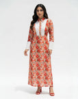 Vintage Rose Belted Linen Blend Jalabiya with floral print and waist belt