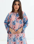 Watercolor Floral Print Linen Blend Jalabiya - Floral Print Close Up