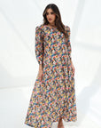 Wildflower Meadow Print Cotton Dress front view with flowing A-line silhouette