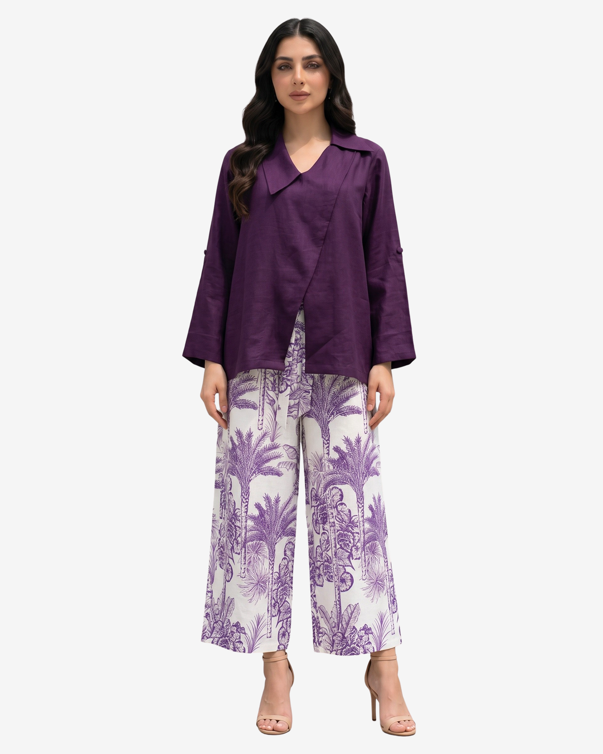 Purple Palm Belted Co-ord Set