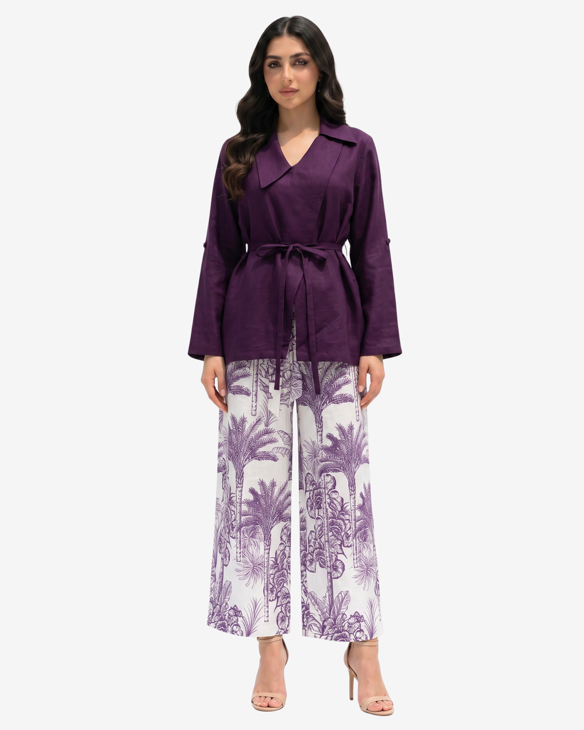Purple Palm Belted Co-ord Set
