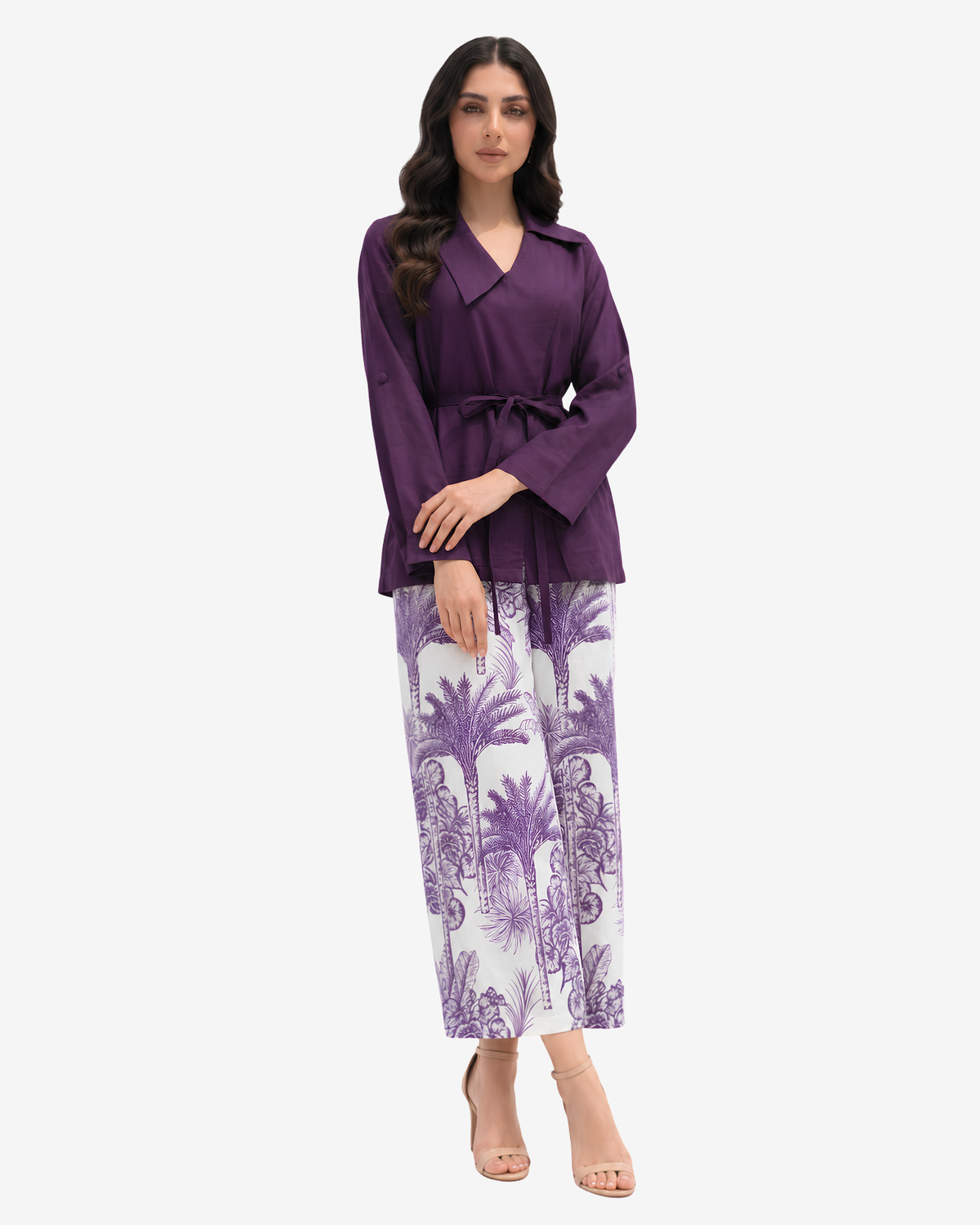 Purple Palm Belted Co-ord Set