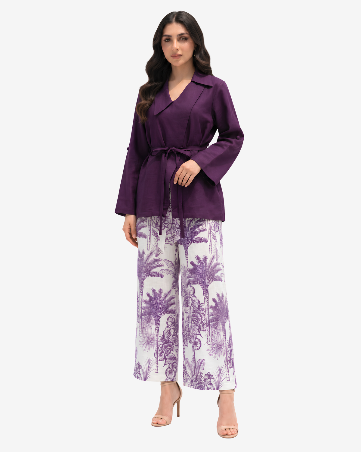 Purple Palm Belted Co-ord Set