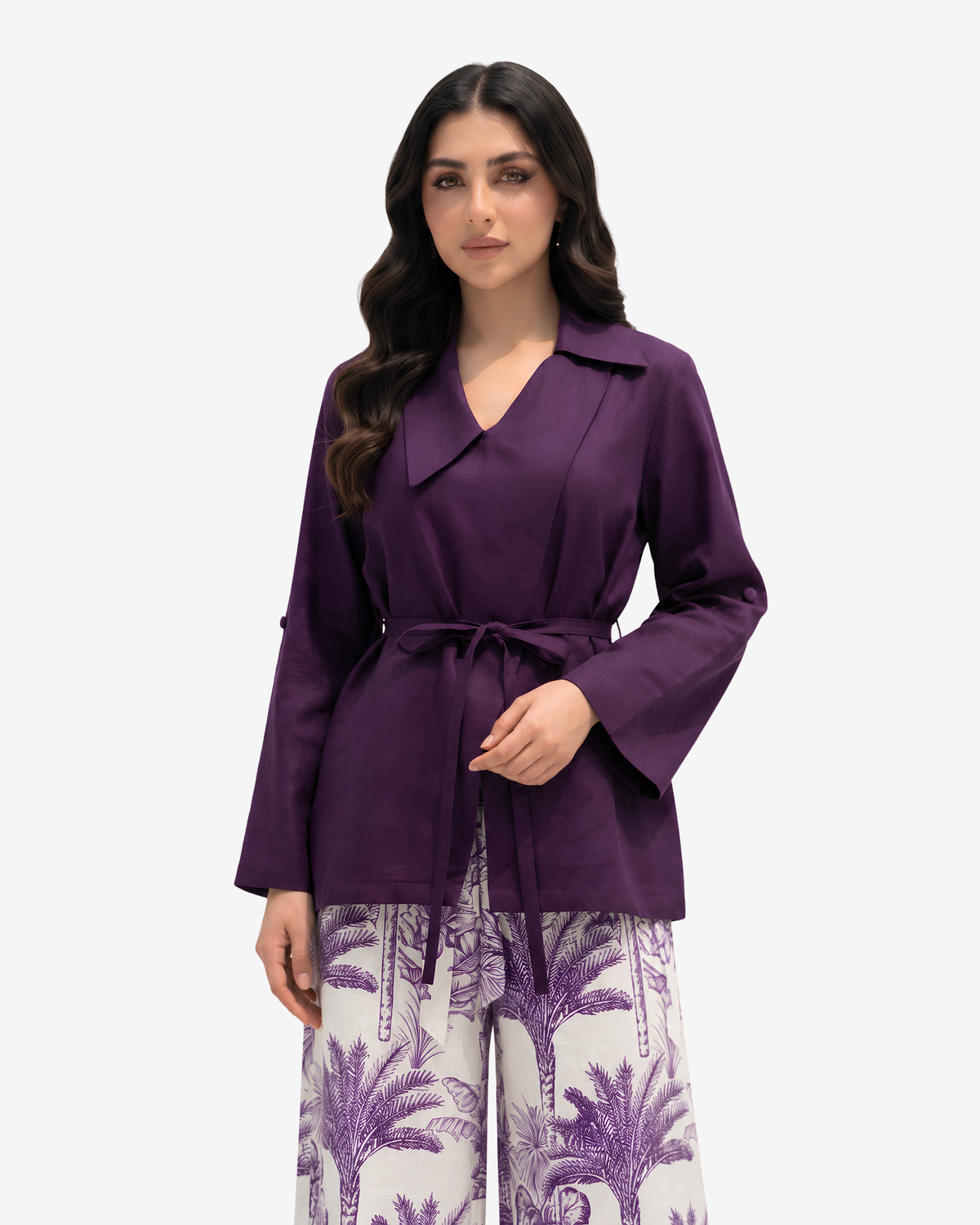 Purple Palm Belted Co-ord Set