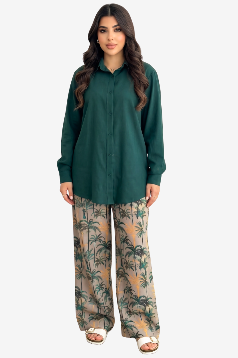 Palm Harmony Linen Blend Co-ord Set