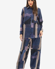 Abstract Block Print Linen Blend Three-Piece Set