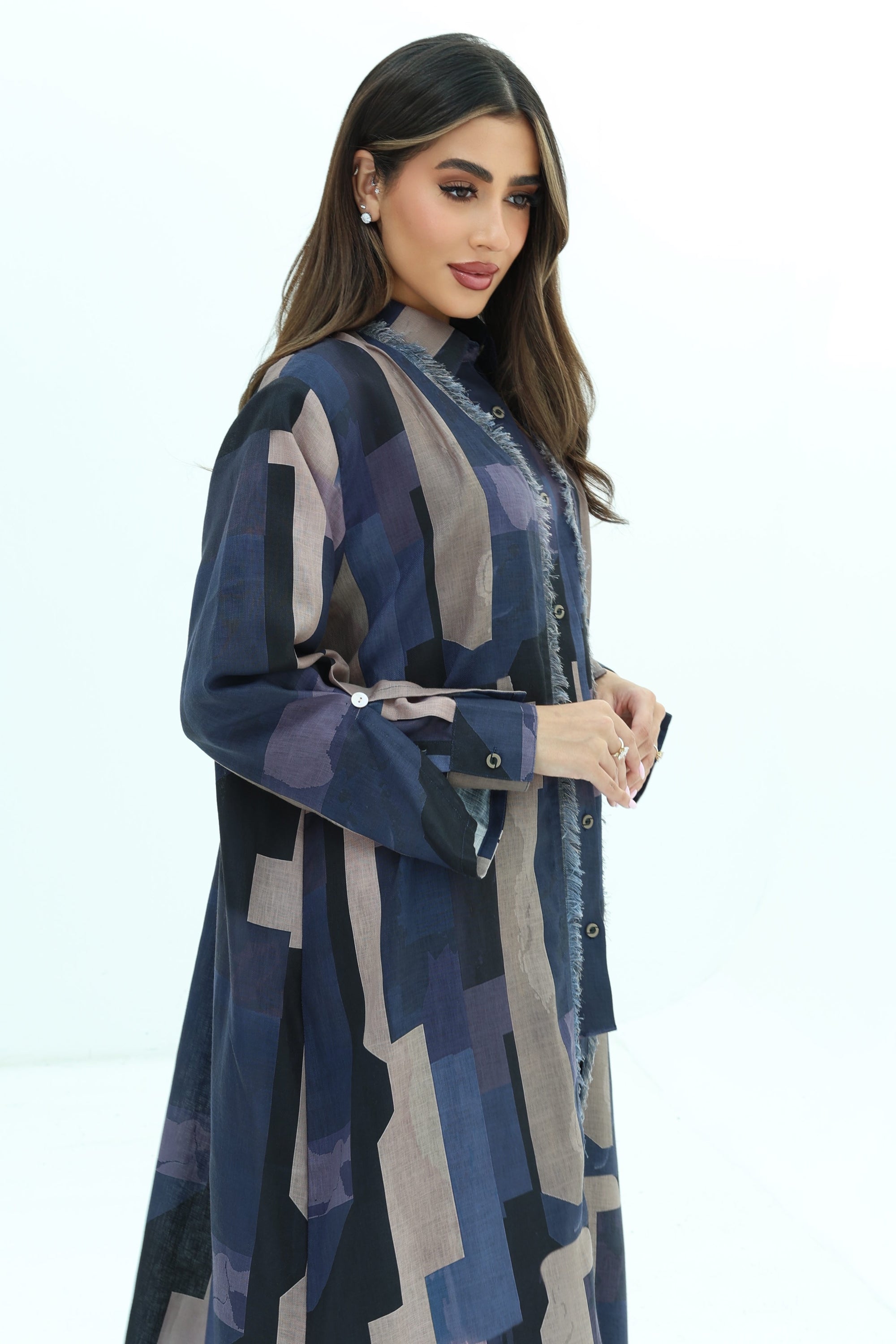 Abstract Block Print Linen Blend Shirt with matching wide-leg trousers by Gharza Couture