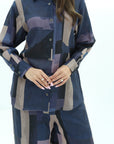 Close-up of Abstract Block Print Linen Blend Shirt showcasing premium fabric and button-front design by Gharza Couture