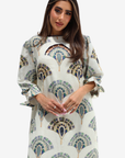Art Deco Fan Print Linen Blend Jalabiya