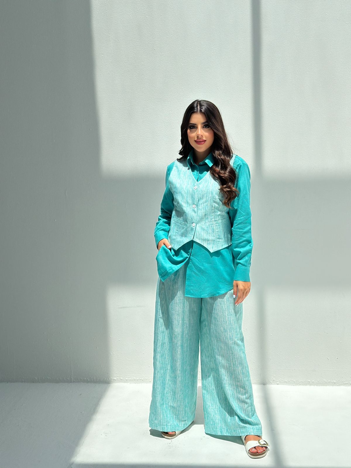 Sama — Turquoise 3-Piece Linen Set