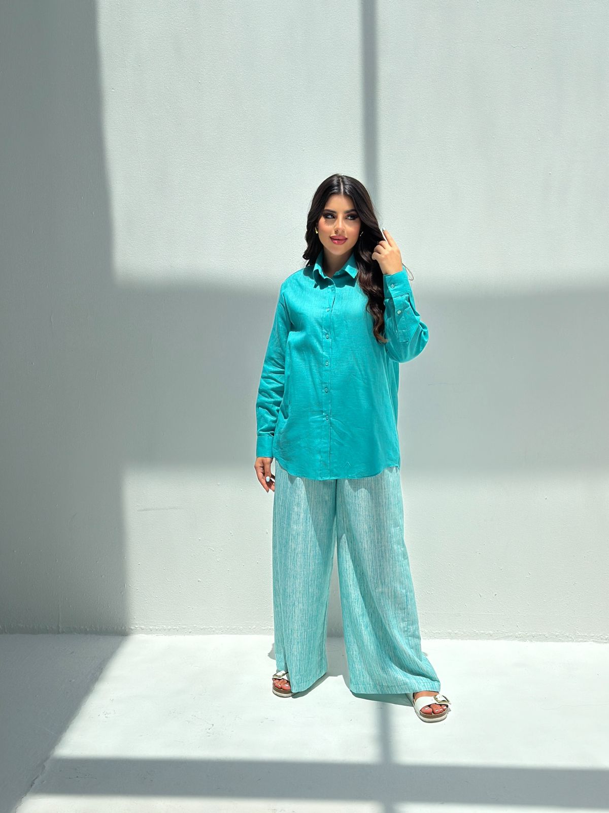 Sama — Turquoise 3-Piece Linen Set