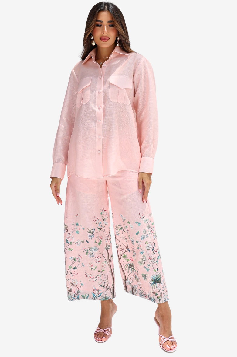 Botanical Print Linen Blend Co-Ord Set