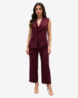 Burgundy Tailored Co-ord Set featuring a sleeveless blazer vest and straight-leg pants by Gharza Couture