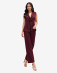 Premium burgundy tailored co-ord set designed with a sleeveless vest and coordinating straight-leg trousers