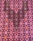 Burgundy Medallion Cotton Mukhawar featuring premium printed cotton with luxurious hand-embellished neckline and elegant medallion pattern by Gharza Couture.