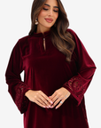 Burgundy Velvet Embroidered Jalabiya