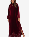 Burgundy Velvet Embroidered Jalabiya