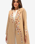 Camel Hand Embellished Linen Blend Abaya