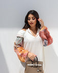 Coral Botanical Linen Blend Dress featuring elegant coral floral artwork