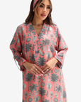 Coral Botanical Sketch Linen Blend Jalabiya