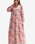Coral Botanical Sketch Linen Blend Jalabiya