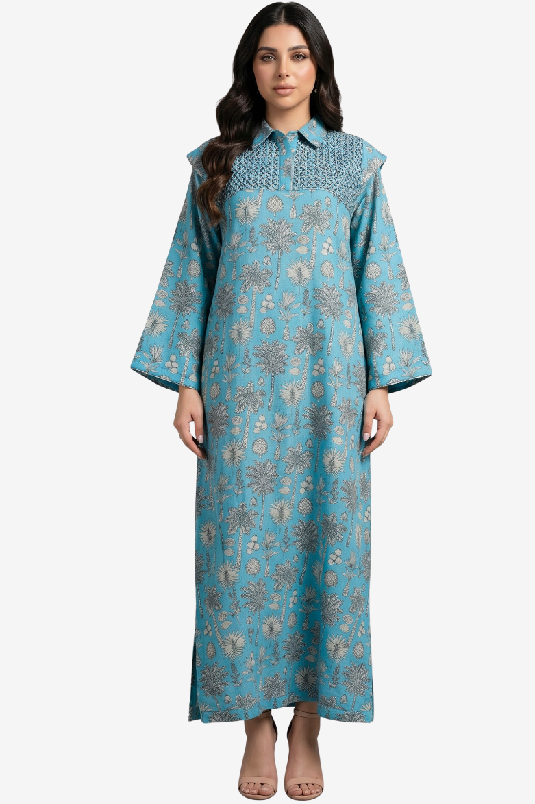 Coral Oasis Linen Blend Jalabiya Full Length