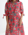 Hand embellishment detail on Coral Palm Heritage Embellished Linen Blend Dress