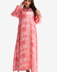 Coral Palm Sketch Linen Blend Jalabiya