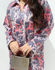Coral reef print detail on Nayla Coral Reef Jalabiya by Gharza Couture