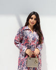 Nayla Coral Reef Jalabiya luxury printed jalabiya for women in lavender and pink tones