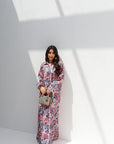 Full length luxury modest jalabiya for women with coral inspired print