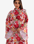 Crimson Bloom Embellished Linen Blend Dress