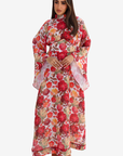 Crimson Bloom Embellished Linen Blend Dress
