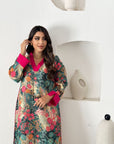Floral Print Linen Blend Jalabiya Sleeve and Neckline Detail