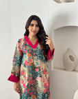 Floral Print Linen Blend Jalabiya Floral Pattern Detail