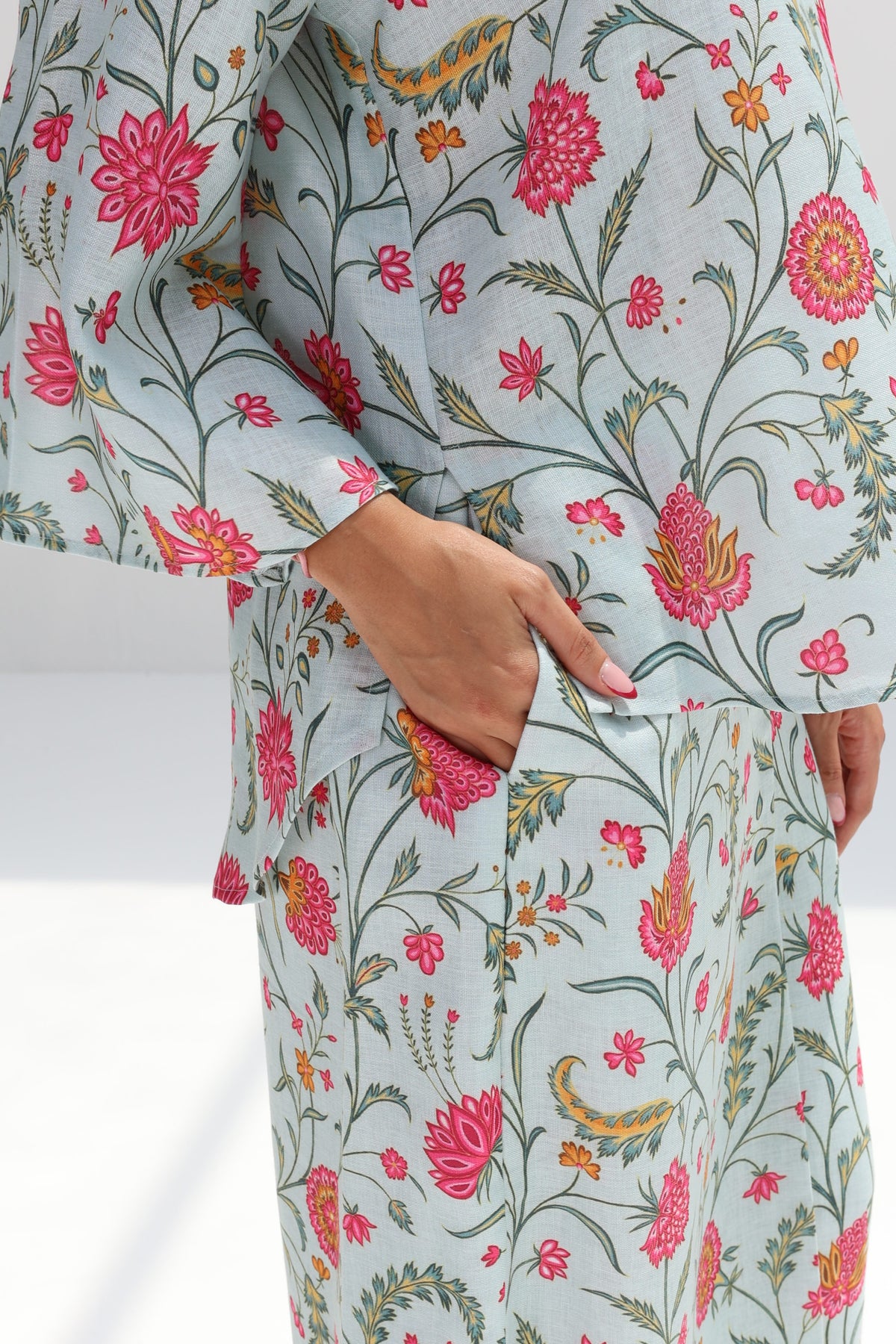 Close-up of Flora Vine Co-ord Set showing colorful floral and vine print
