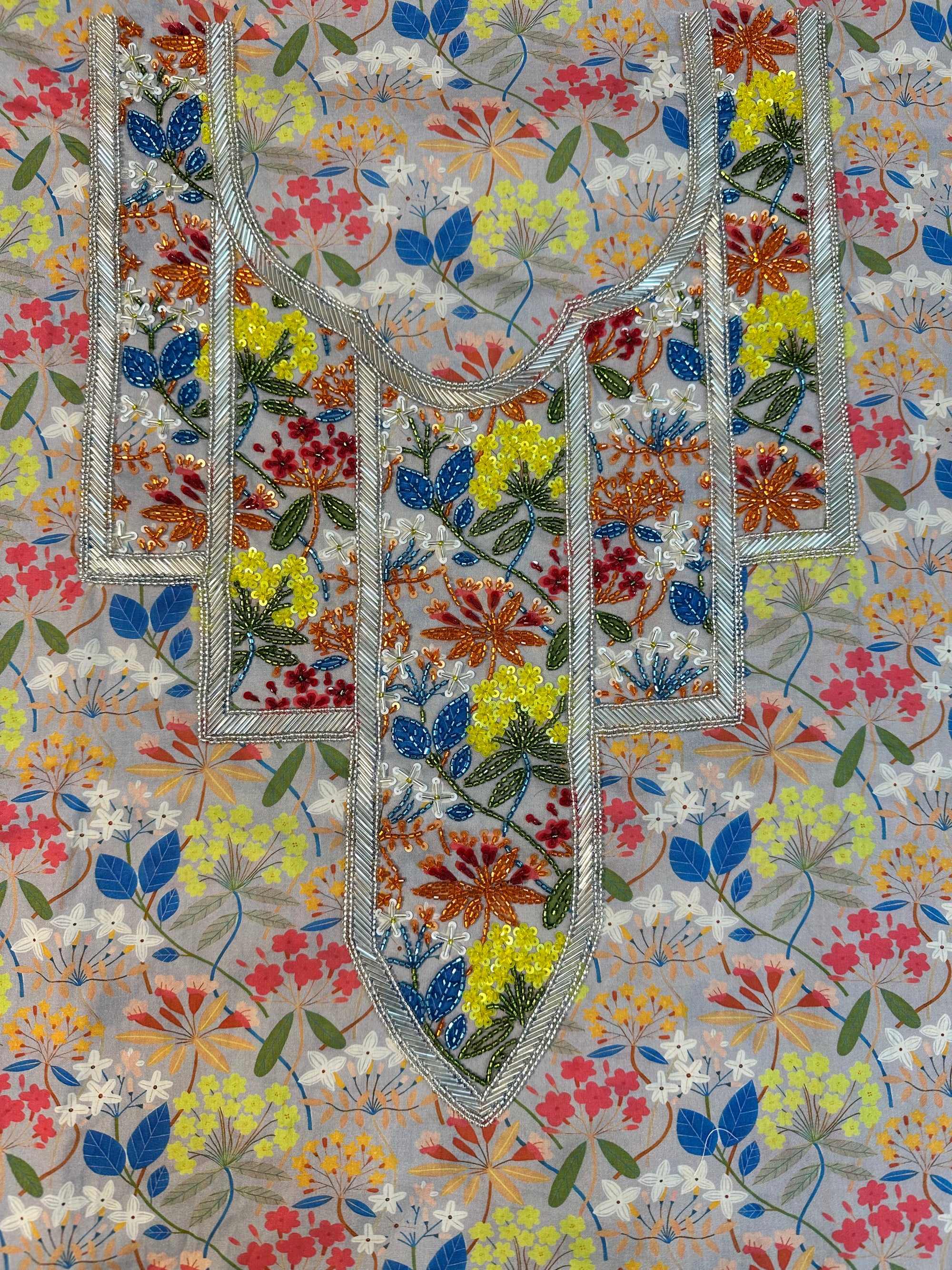 Floral Cotton Satin Mukhawar featuring premium unstitched cotton satin fabric with a vibrant multicolour floral print by Gharza Couture.