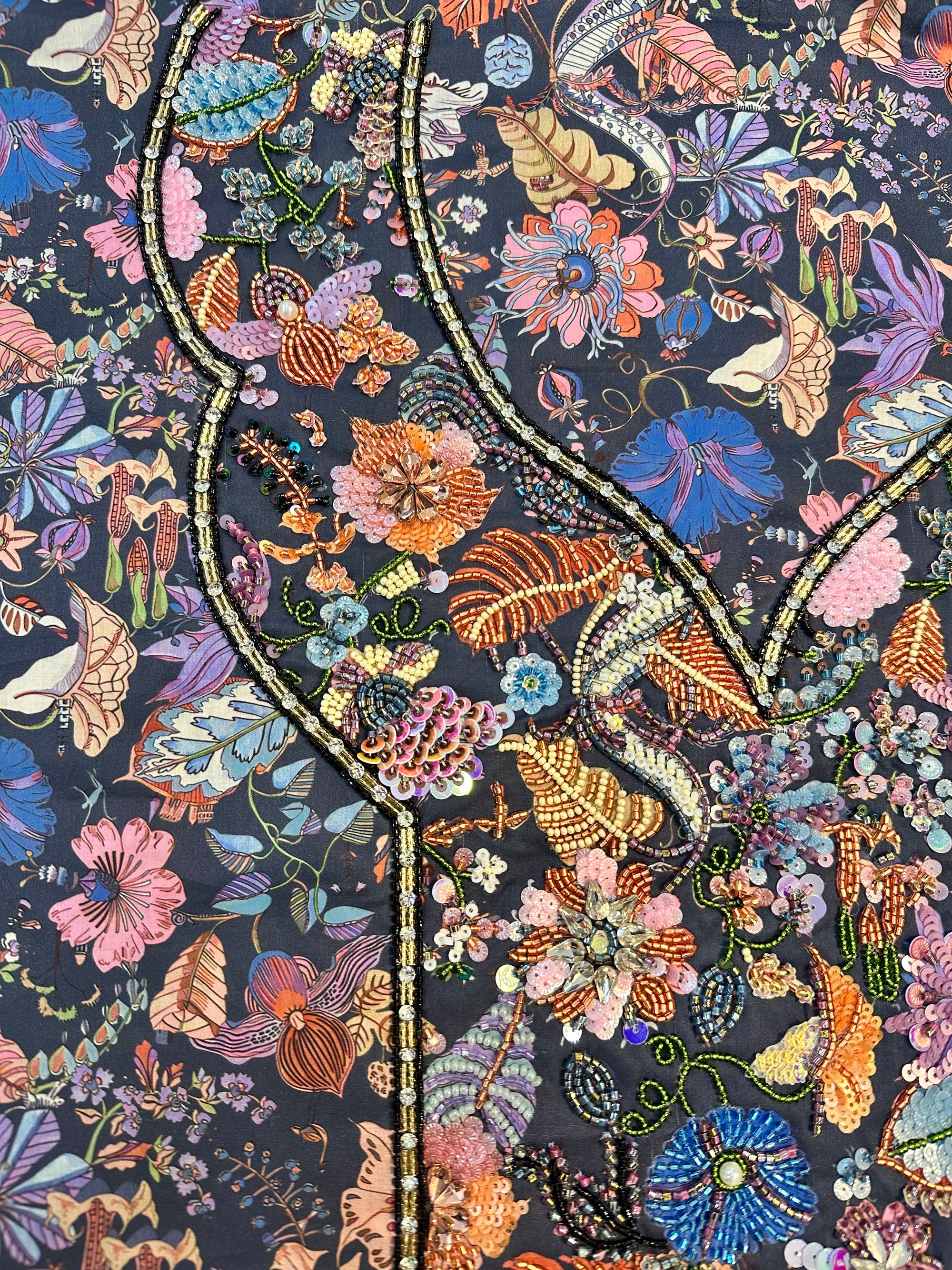 Detailed view of premium Floral Cotton Tana Lawn Mukhawar with elegant floral pattern and handcrafted embellishment for custom tailoring.