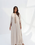 Full-length Floral Embroidered Trim Abaya with colourful front and cuff embroidery