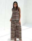 Full-length Geometric Knit Lace Two-Piece Set with relaxed wide-leg trousers