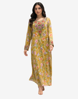 Elegant floral silk Mukhawar with a relaxed modest silhouette, hand-embellished neckline, and luxurious flowing design.