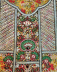 Close-up of the embroidered front panel on the Golden Wildflower Cotton Mukhawar showcasing intricate detailing on premium cotton fabric.