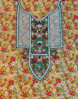 Golden Wildflower Cotton Mukhawar featuring premium cotton with an embroidered front panel and vibrant wildflower print by Gharza Couture.