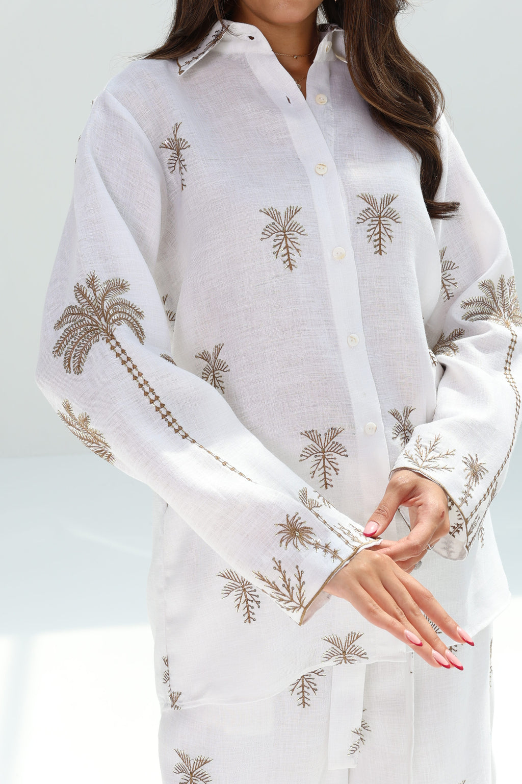 Nakheel Al Fajr — White Palm Embroidered Co-ord Set
