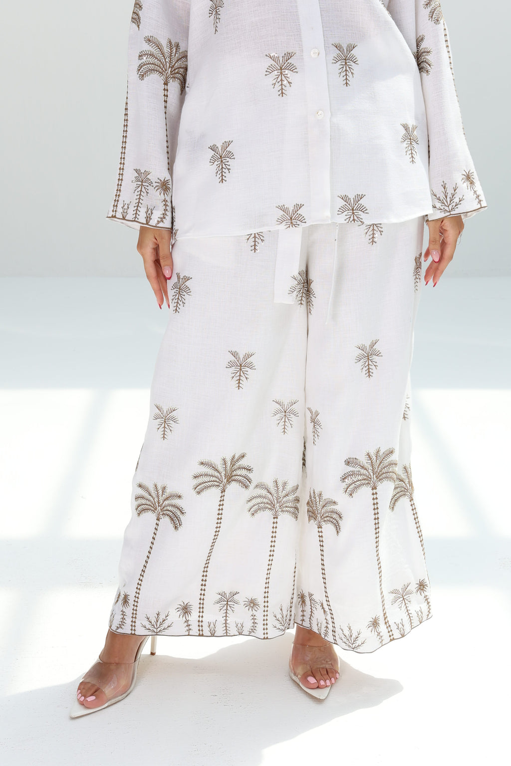 Nakheel Al Fajr — White Palm Embroidered Co-ord Set