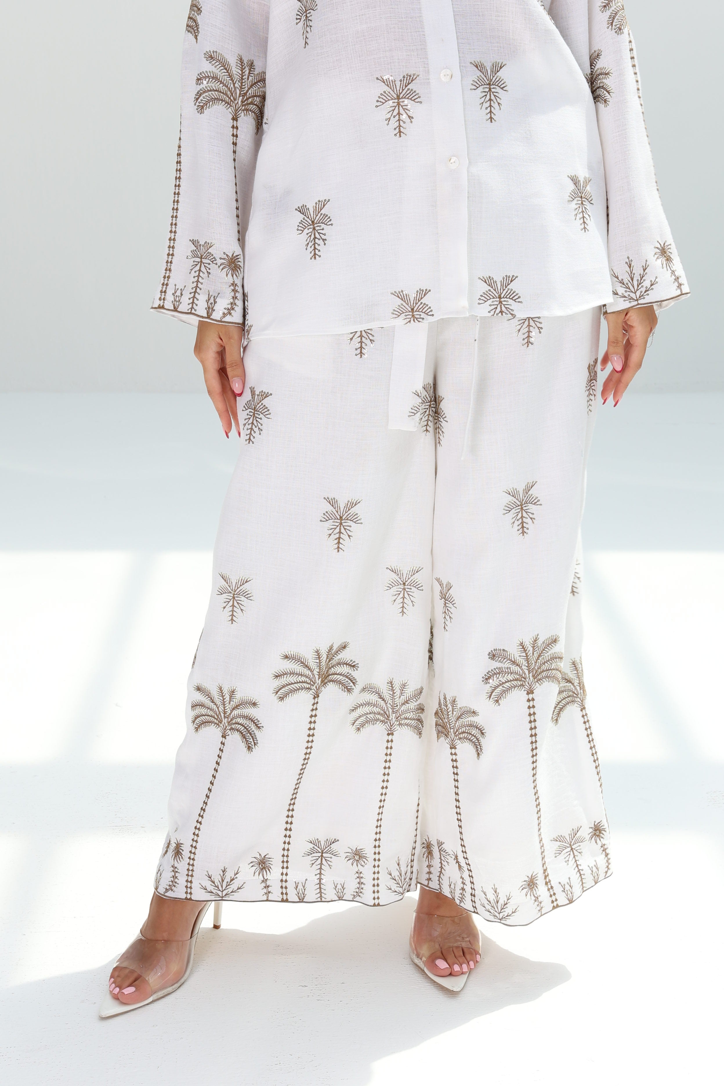 Nakheel Al Fajr — White Palm Embroidered Co-ord Set