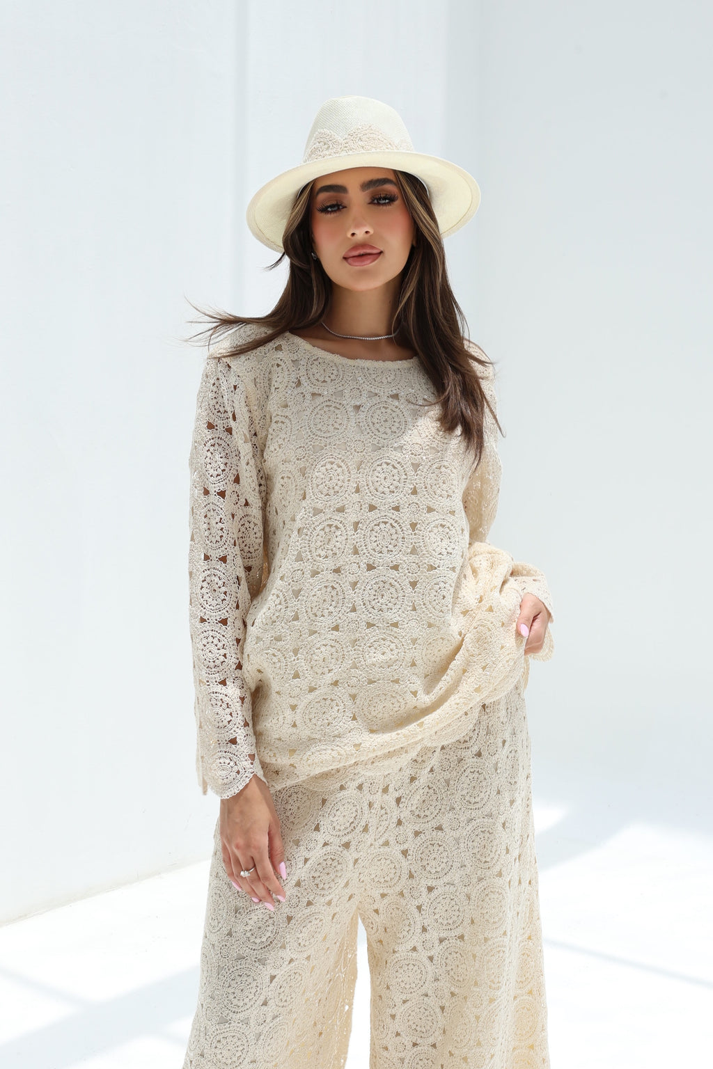 Qamar — Ivory Crochet Medallion Lace Co-ord Set